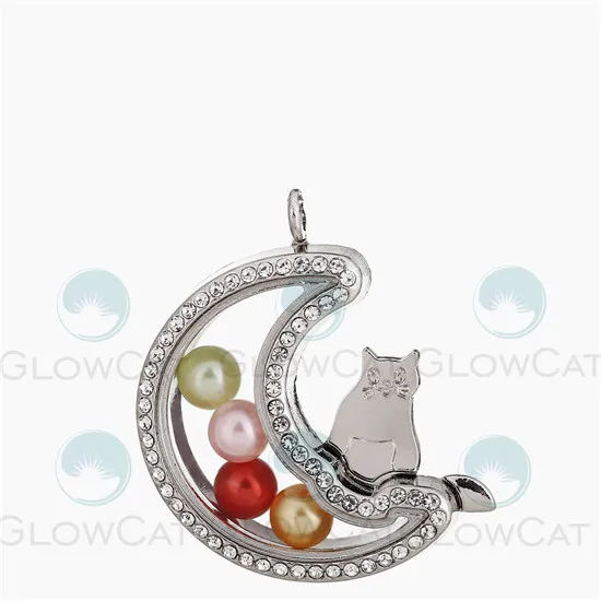 K1515 moon cat Плавающий живой медальон с памятью кулон подходит 8 мм бусины жемчужная клетка Стразы фото талисманы кулон со стальной цепочкой ожерелье или нет - Окраска металла: K1515 moon cat