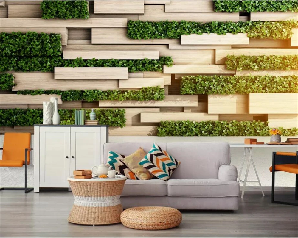

beibehang Custom wallpaper 3D mural photo Nordic wood green plant mural living room bedroom TV background wall Papel de parede