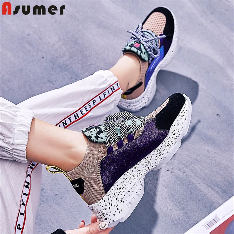 Женские замшевые кроссовки ASUMER на платформе повседневная обувь из коровьей кожи