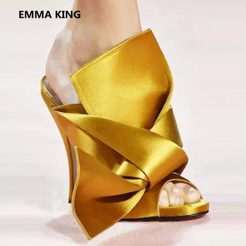 Emma king/Роскошные Дизайнерские вечерние свадебные шлепанцы с бантиком женские