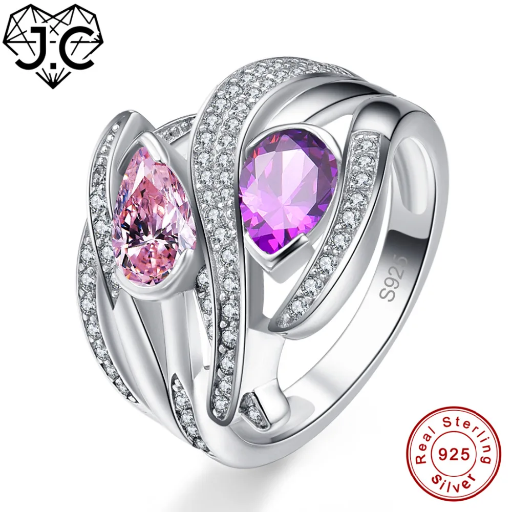 

J.C Charms Accessory Amethyst Morganite Citrine Pink White Topaz 925 Sterling Silver Ring Size 6 7 8 9 Wedding Fine Jewelry