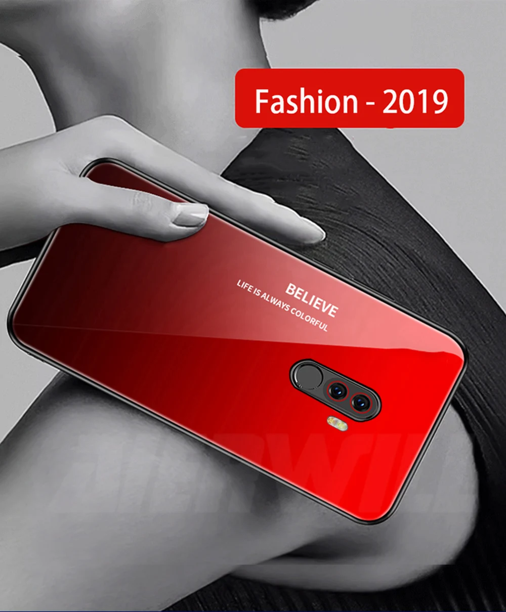 Роскошный Жесткий Чехол для Pocophone F1, чехол из закаленного стекла, силиконовая рамка, модный градиентный защитный чехол для Xiaomi Pocophone F1