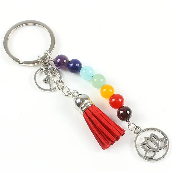 7 энергия чакры Йога Фитнес брелки Лотос кисточкой Шарм для сумки кошелек брелок