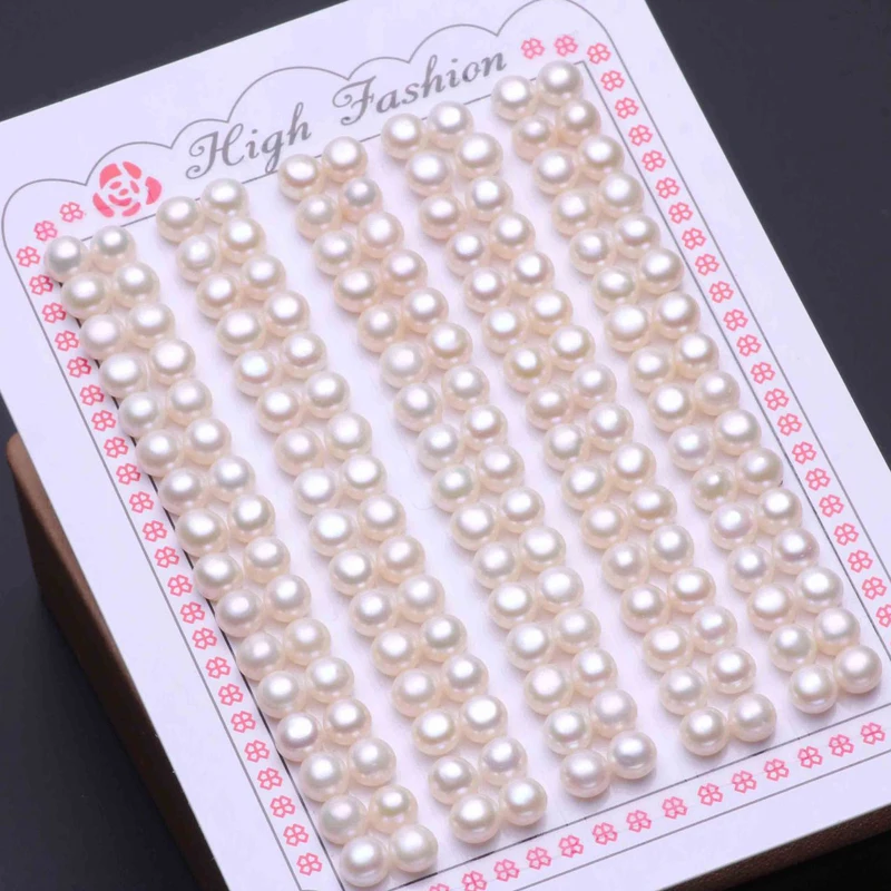 

factory 20 pcs 10 pairs 4A 3mm-10mm natural freshwater pearl half drilled loose button round freshwater pearl for DIY jewelry