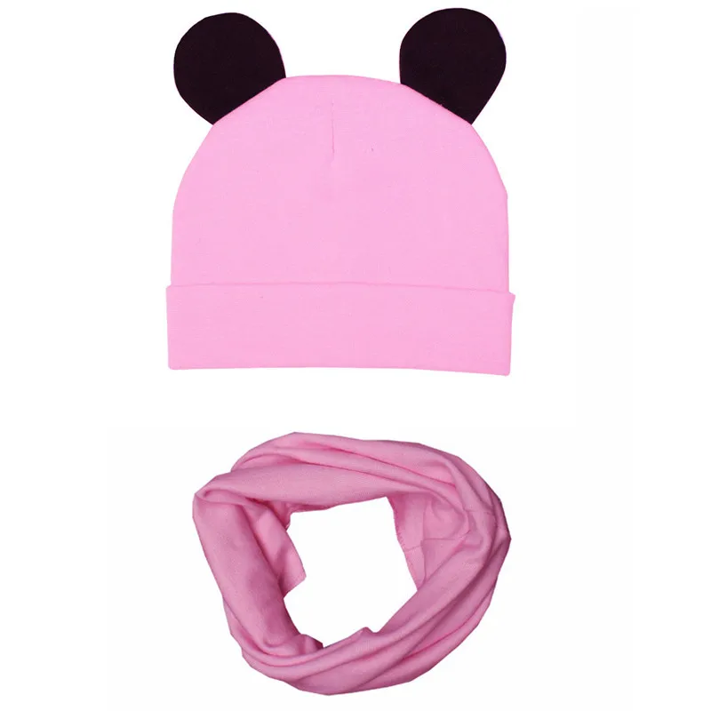 pink black ear Качественный хлопковый Детский набор из шапки и шарфа, детский шейный платок, детский шарф, воротник, шапка, комплект, реквизит для фотосессии - Цвет: pink black ear