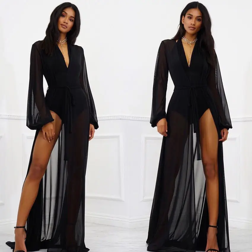 

High quality Long Mesh Dress Beach Cover Up Solid Long Bikini Tunic for Beach Swimsuit Cover Up Sarong Saidas Beach Wear Women
