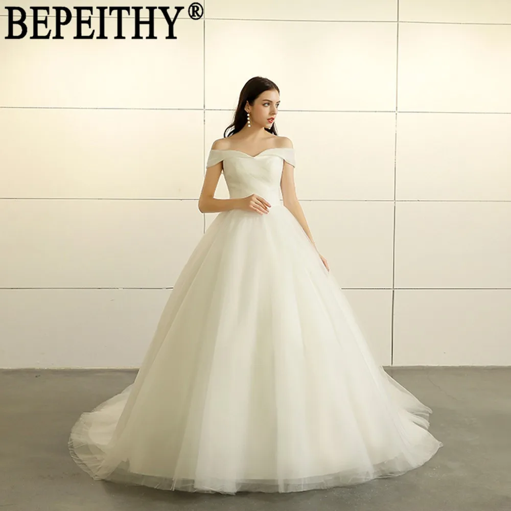 Свадебное платье с открытыми плечами BEPEITHY Vestido de noiva простое Тюлевое со складками