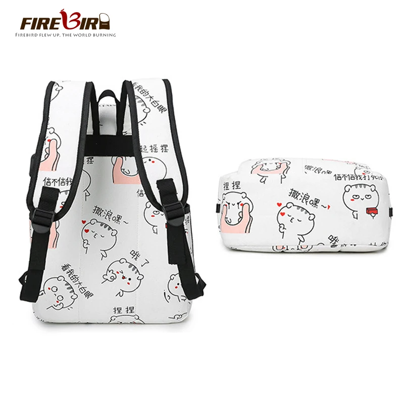 3 Pcs/Set Cute Girls Cartoon Printing USB Charging Canvas Backpack Small bag+High School Students laptop Backpacks Bagpack FN812 | Багаж и