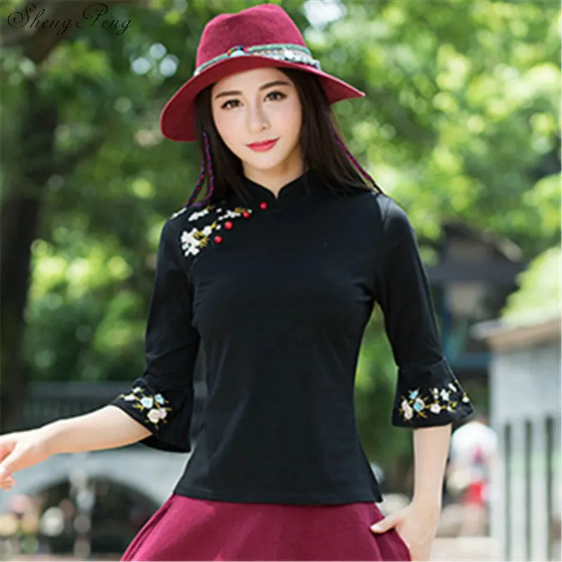 Топ Ципао традиционная китайская одежда женские топы с длинным рукавом Q322|Топы| |