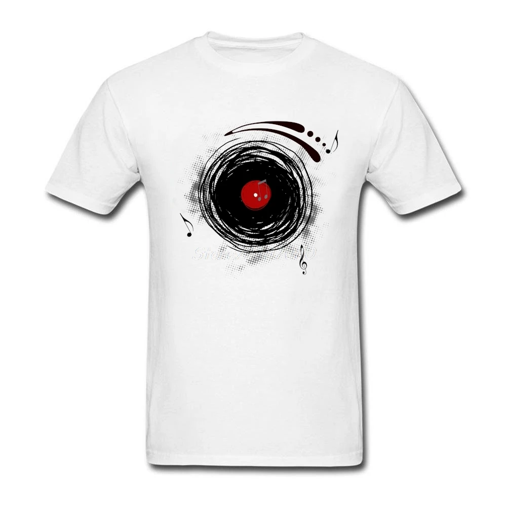 Vinyl Records Retro Grunge DJ Art T Shirt Cotton Crewneck Custom Short Sleeve Men Hiphop Rock Plus Size Men's Shirts | Мужская