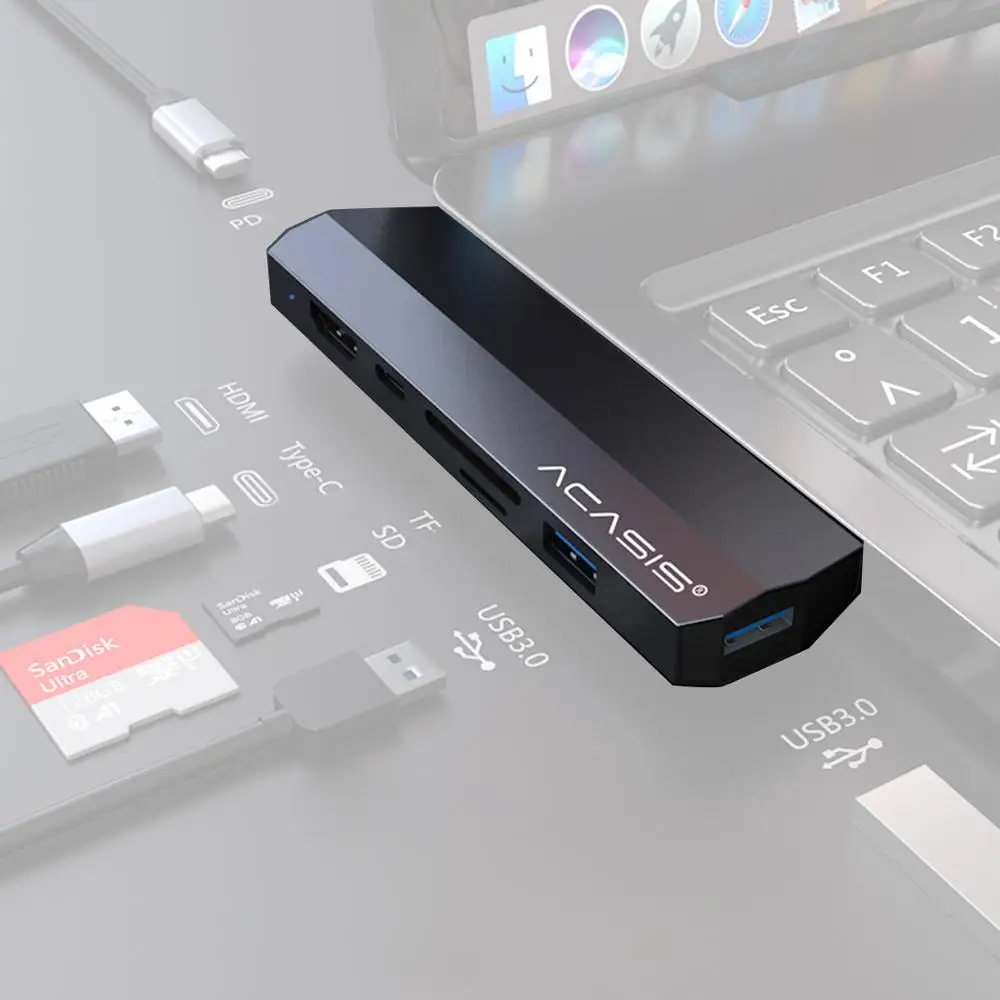 Алюминиевый адаптер 7 в 1 Type C для HDMI Micro TF Card Reader Macbook Pro Samsung Galaxy S9/S8 Huawei P20 USB 3 0