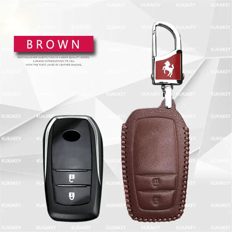 brown 2 button Чехол для ключей из натуральной кожи для Toyota Camry Crown Corolla RAV4 Highlander CHR C-HR Land Cruiser 200 LC200 Prius Prado - Название цвета: brown 2 button