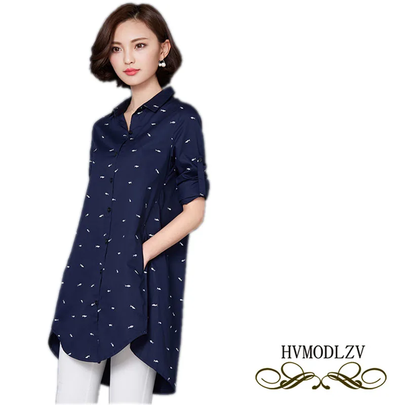 Женская блуза с длинным рукавом отложным воротником и принтом в горошек|printed