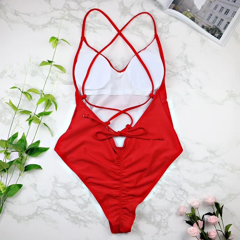 ZSIIBO women Swimwear Sexy high cut one piece swimsuit Backless swim suit Black White Red thong Bathing female Monokini | Спорт и