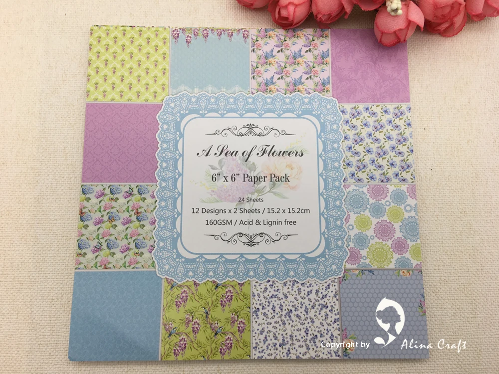 

AlinaCraft 24 листа 6 "X6" sea of lfowers, бумажный пакет с узором для скрапбукинга, ручная работа, бумажная подкладка