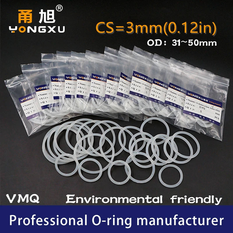 5 шт./лот Силиконовое кольцо CS3mm уплотнительное OD31/32/34/35/36/38/40/42/43/45/3 мм резиновые