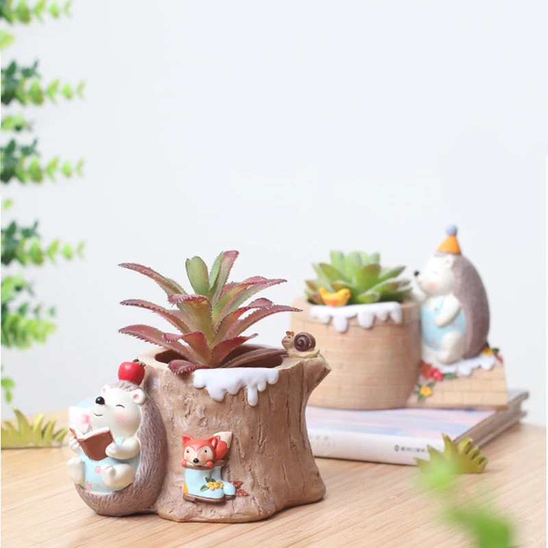 Креативный цветочный горшок Еж суккулент милый Настольный из смолы для