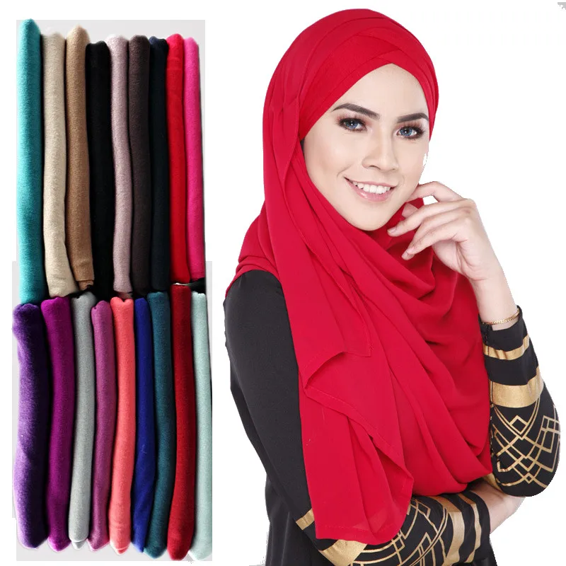 

fashion women muslim long scarf islamic arab amira soft headwear underscarf hijab maxi turban soild shawls wrap scarves 180*85cm