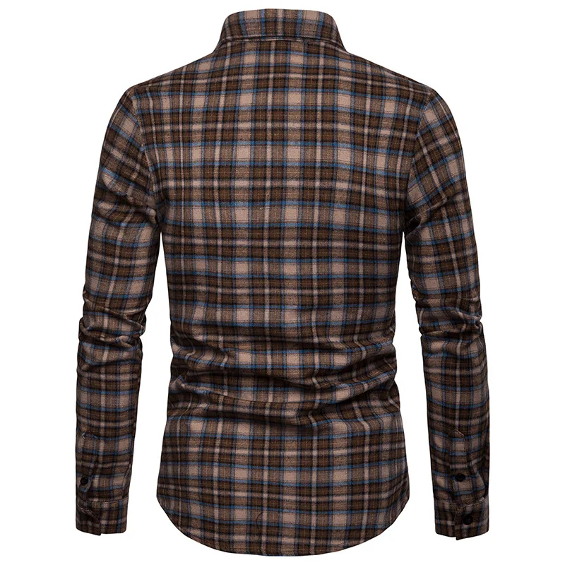 Коричневая винтажная клетчатая рубашка для мужчин Chemise Homme, новинка весны, мужская рубашка с длинным рукавом, приталенная Повседневная Уличная рубашка для мужчин