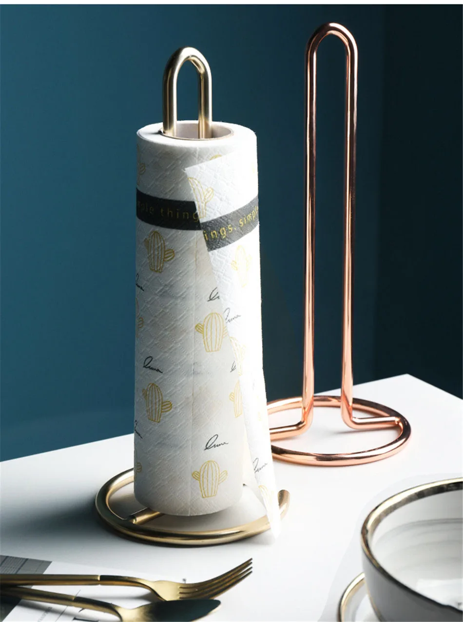 Stainless Steel Kitchen Roll Paper Towel Holder Bathroom Tissue Stand Rose Gold Napkins Rack Home Kitchen Storage Accessories