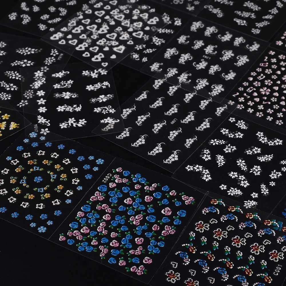 30 листов Переводные стикеры 3D на ногти Nail Art Наклейки Смешанные цвета цветочный дизайн наклейки для стемпинга Маникюр украшения для ногтей наклейки