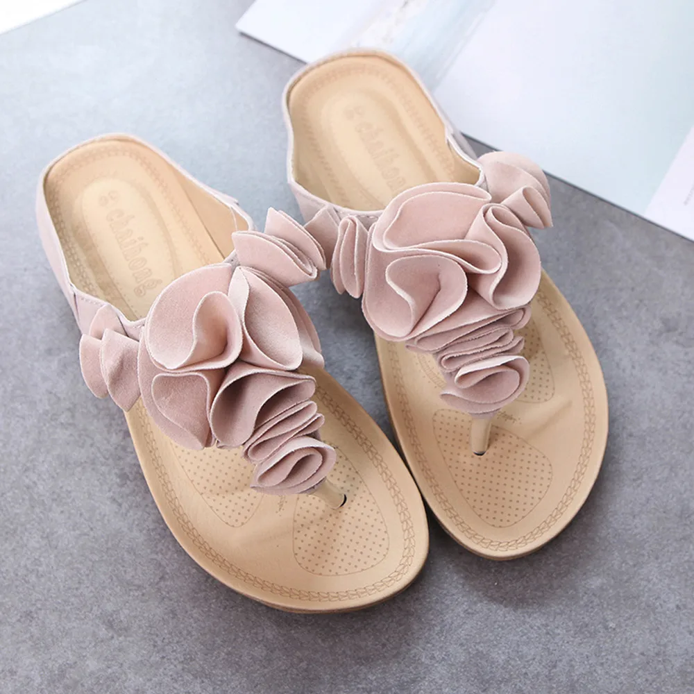 2020 Women Flower Slippers Summer Beach Casual Shoes Flip Flops Flat Heel Slipper Lady Pretty Floral slides Bohe Footwear | Обувь