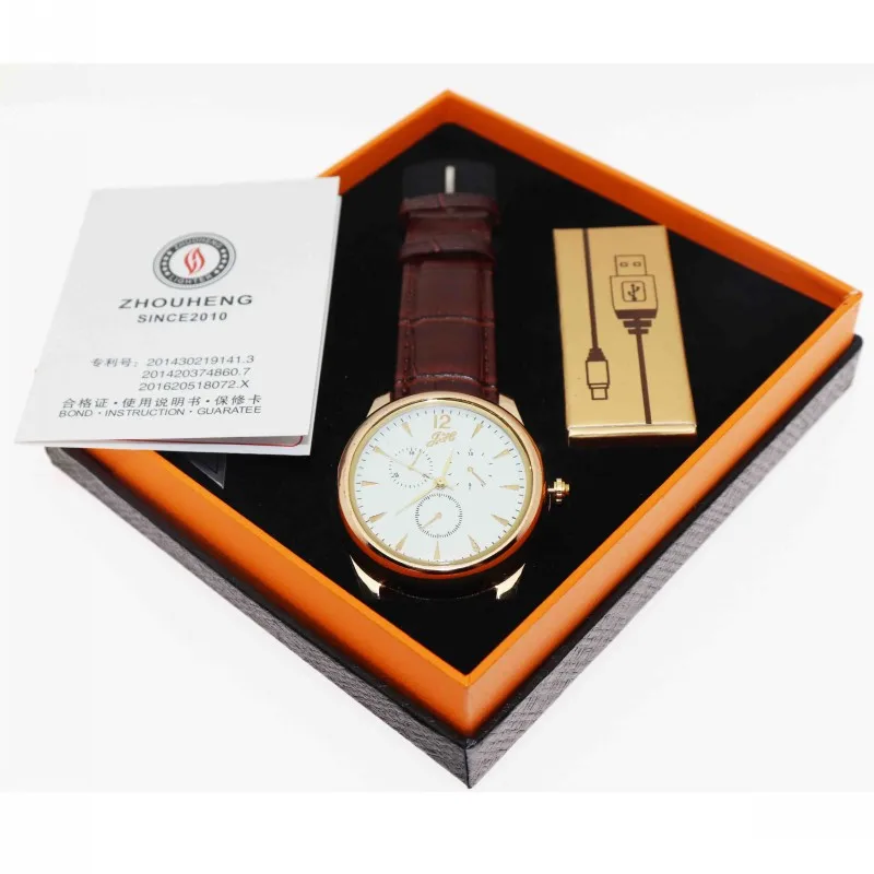 

Mens Cigarette Lighter Watches USB Charging Arc Windproof Flameless Lighter Casual Wristwatches Male Clock Gift JH338
