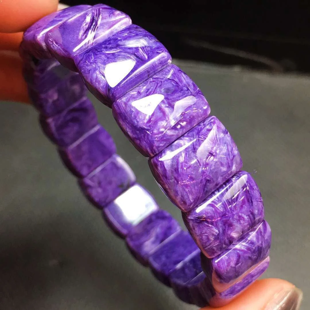 B07298 Genuine Natural Charoite Gemstone Bracelet 14.3x10.5x6.3mm for men women crystal fashion lover bracelets jewelry | Украшения и
