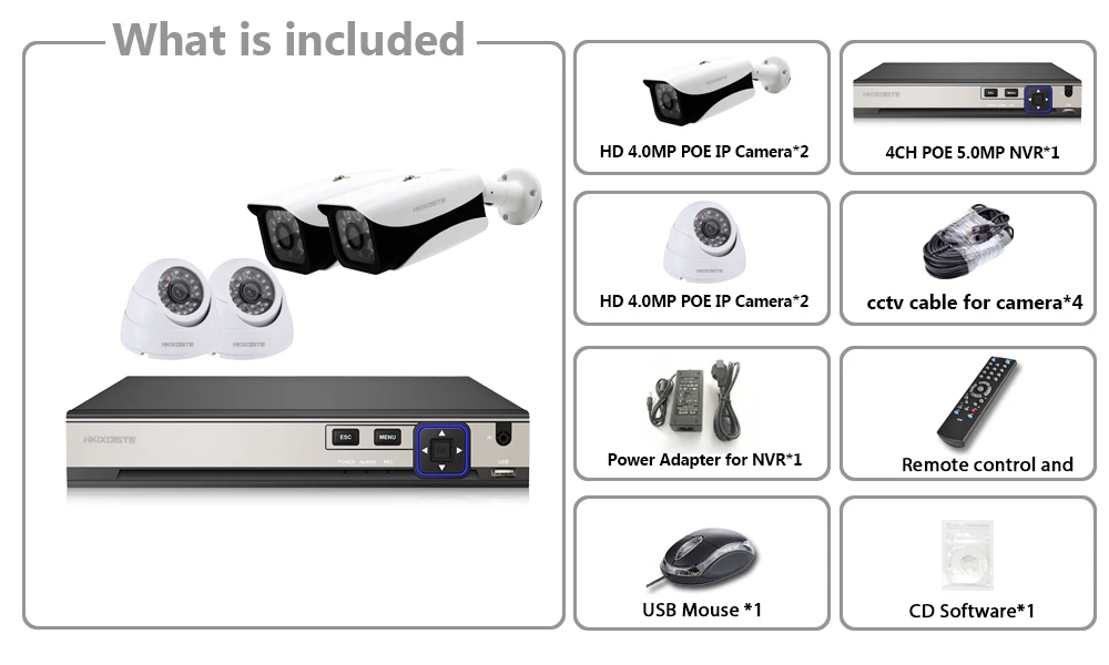 Система видеонаблюдения 4 канала POE HD H.265 2592 МП NVR 1520 * IP камера для помещений и