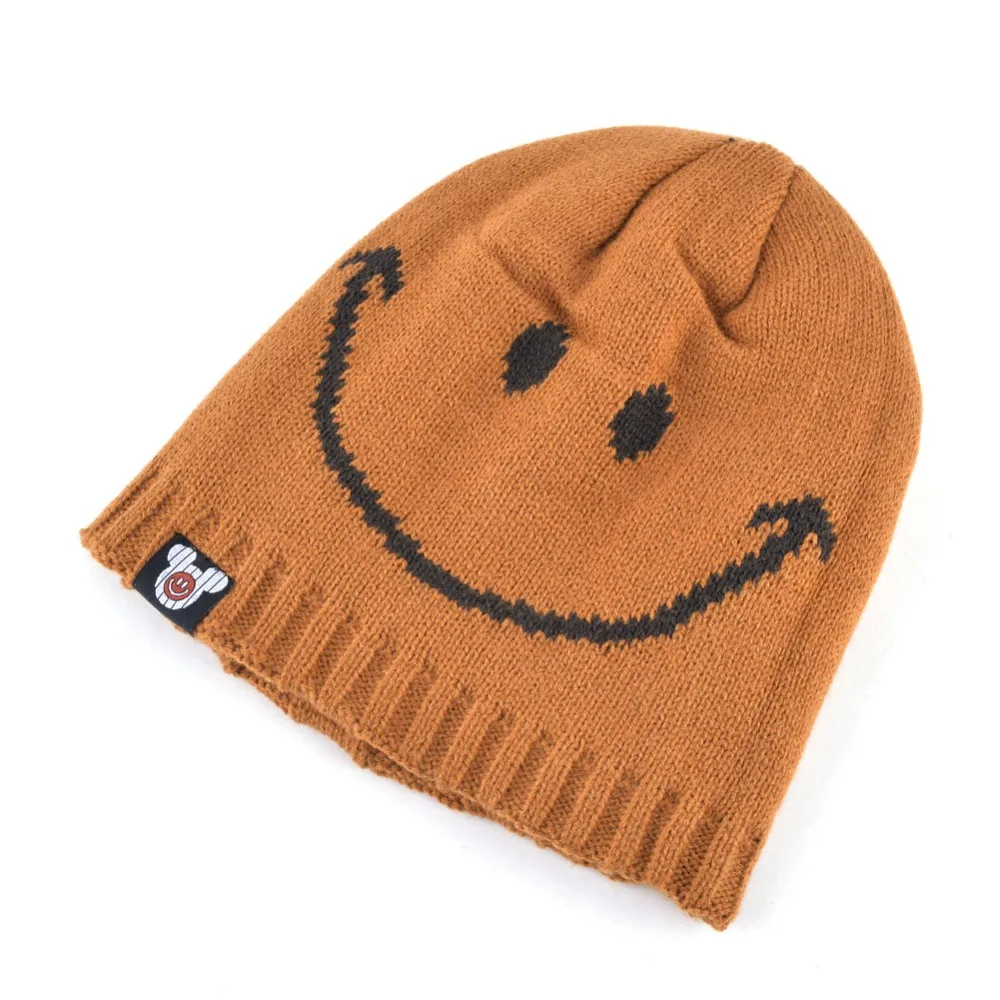 Autumn And Winter Knitted Skullies Hat For Men Double Sides Use Beanies Cap Boys Fashion Knit Smiling Face Hip Hop Bone Gorros | Аксессуары