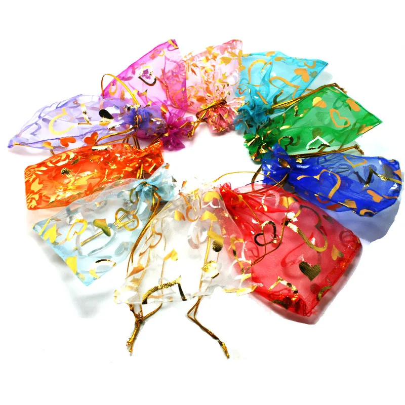 

100Pcs Mixed 7x9cm Organza Bags Jewelry Wedding Party Decoration Drawable Packaging Bag Display & Gift Candy Pouches Bags