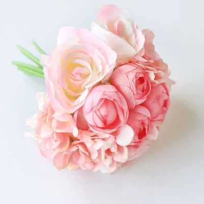 Pink Bouquet YO CHO Свадебный букет Шелковые Розовые розы Гортензия пион Искусственный Свадебный букет для невесты свадебные принадлежности - Цвет: Pink Bouquet