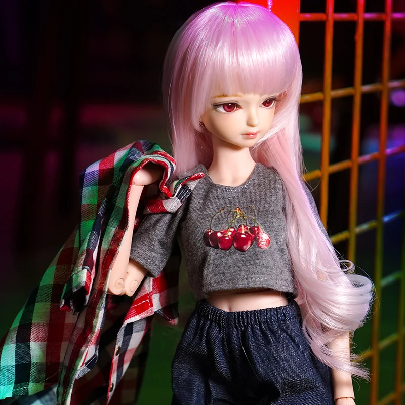 DBS bjd 1/4 кукла 45 см красная клетчатая рубашка с розовыми волосами механическое