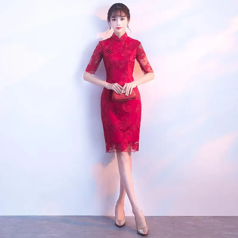 Традиционное китайское женское платье Cheongsam с вышивкой Феникс, элегантное Сетчатое платье с рукавом до локтя для свадебной вечеринки, винтажное платье Cheongsam - Цвет: Style 8