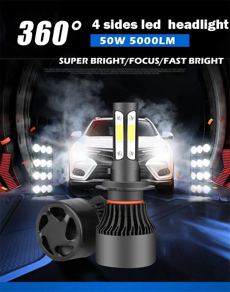 100 Наборы авто светодиодный 50 Вт H7 H11 9005 9006 H4 автомобиля 12v светодиодные фары H4 9004 9007 H13 9012 светодиодный свет 6500K