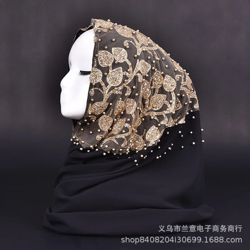 Изысканные хиджаб Бисероплетение Блестки украшения народная шаль шарф повязка