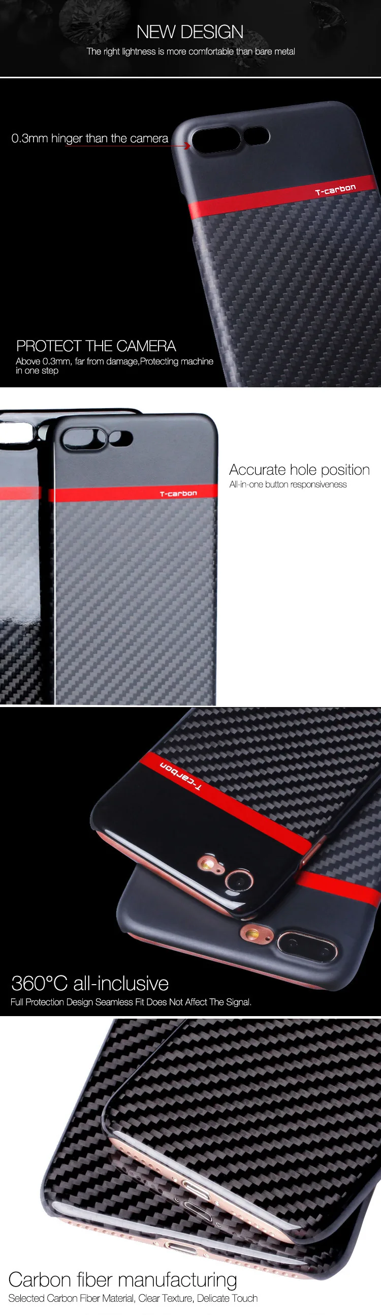 T-carbon Factory Чехол для телефона из углеродного волокна подходит для I7 I8