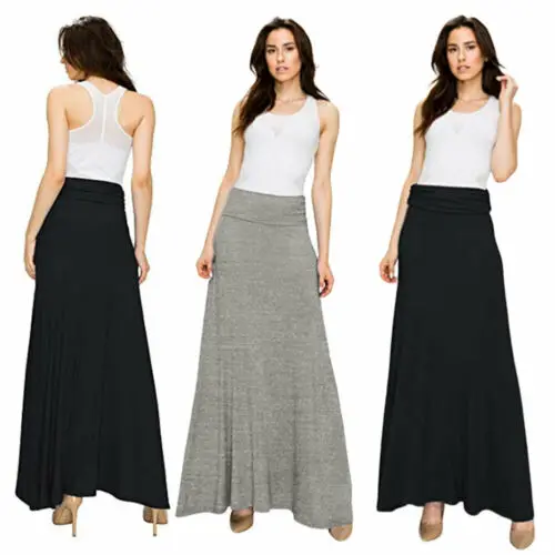 Женская Длинная трикотажная юбка макси однотонная длинная с высокой эластичной