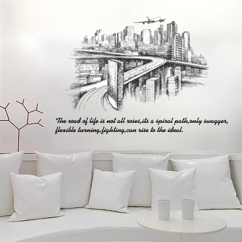Home Decor City Sketch Silhouette Background Wall Decoration Removable Stickers wall sticker Deco mirror AU10 | Дом и сад