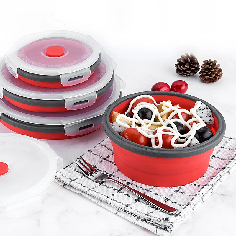Складной круглый силиконовый Ланч-бокс Еда коробка кухонные контейнеры для