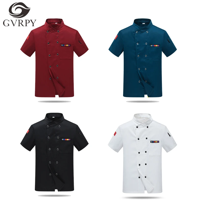 Двубортная куртка шеф повара с коротким рукавом летняя рубашка для официанта