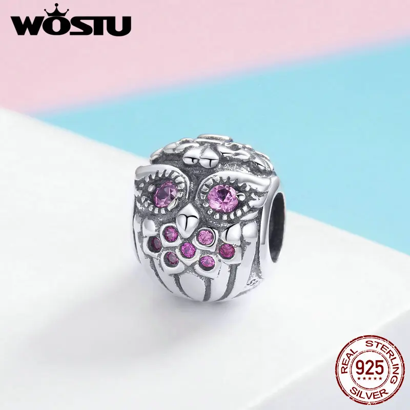 WOSTU Горячая Мода 925 стерлингового серебра милая сова Бисер для подвески браслет и