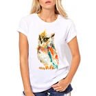 Белая футболка, женская одежда 2019, повседневные летние топы, красочная футболка с коротким рукавом и круглым вырезом с принтом совы, женская футболка, женская футболка