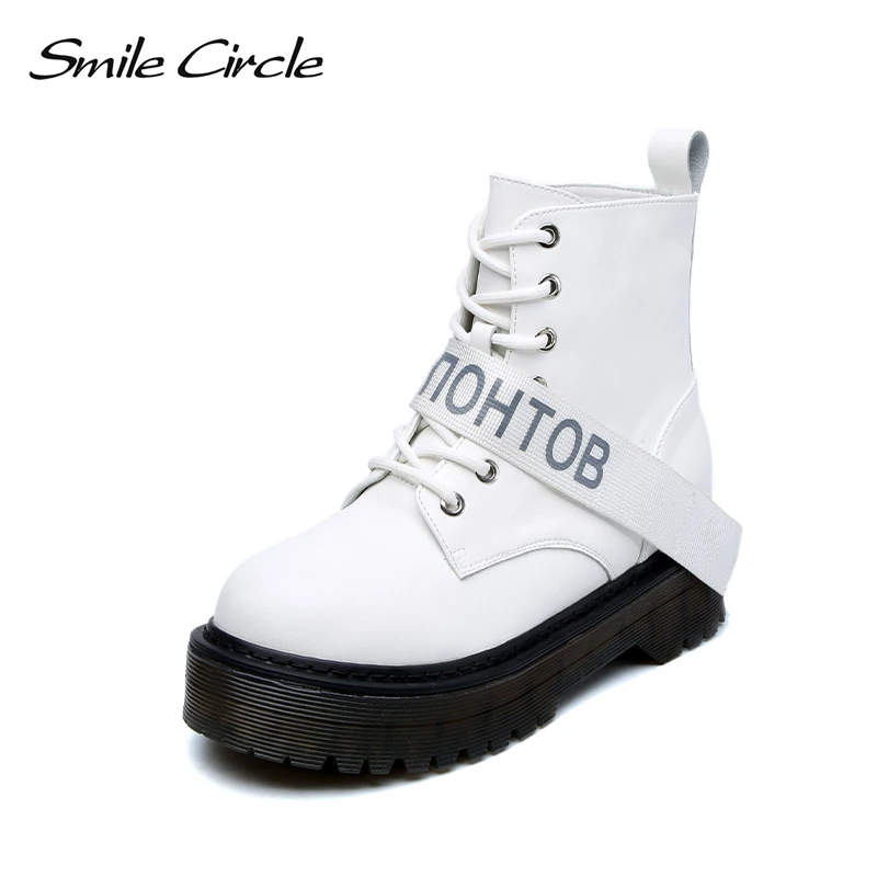 женские сапоги натуральная кожа брендовые Smile Circle， полусапожки на платформе