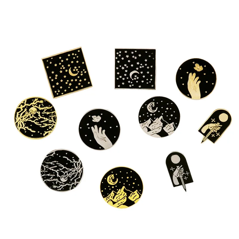 5 шт./компл. черная Готическая ветка луна горы Бабочка эмалированная брошь на