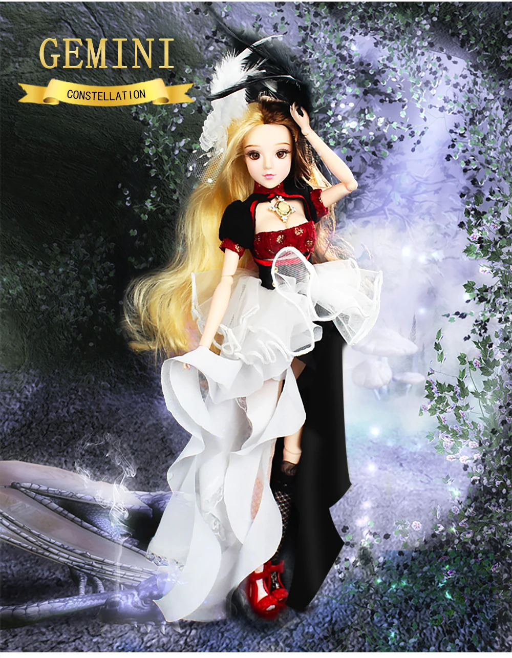DBS MMGirl 12 созвездий близнецы как BJD Blyth кукла 1/6 30 см черно белое платье фантазия