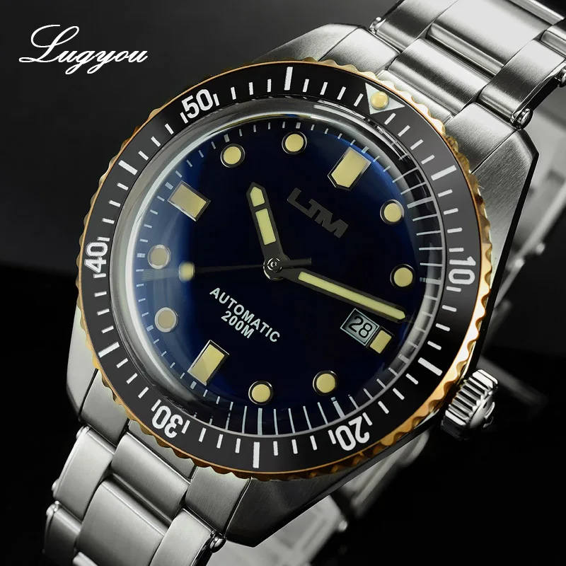 Lugyou San Martin Sea Master Diver Мужские часы автоматические нержавеющая сталь Бронзовый ободок металлический браслет вращающийся супер свечение 20 атм - Цвет: Blue SW200