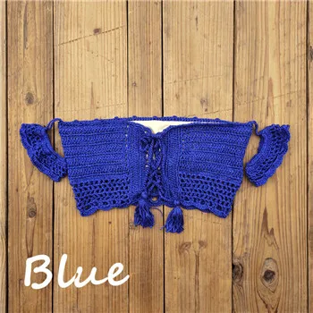 Blue Top Ручная вязанная Цветочная юбка, женский купальник, сексуальный пляжный бикини, накидка, юбка в стиле бохо, эластичный пояс, кисточки - Цвет: Blue Top