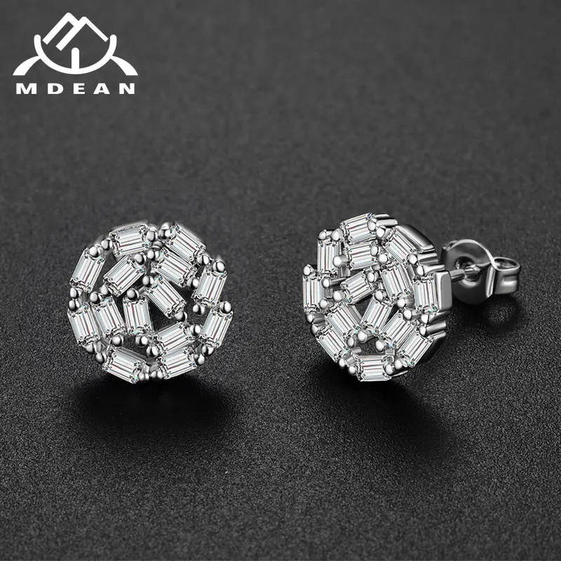 Женские серьги MDEAN круглые прозрачные из белого золота с фианитом ААА для свадьбы