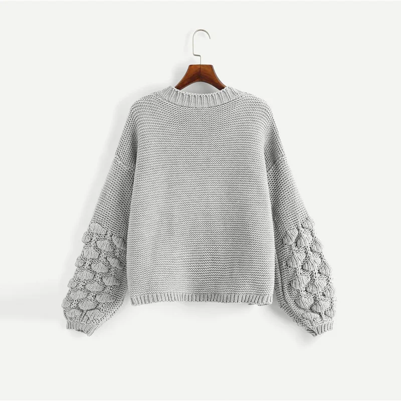 SHEIN серый элегантный вязаный кардиган с рукавом-Бишопом, Повседневный свитер, осень, элегантные женские свитера